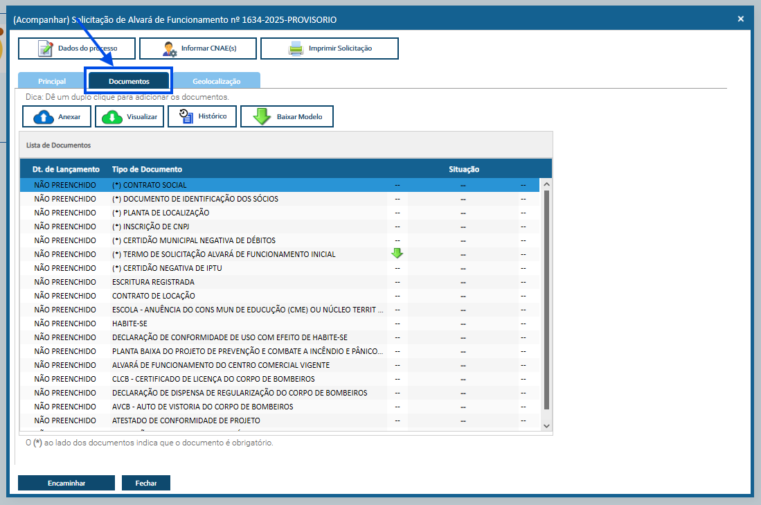 print da listegam de documentos para anexo ao sistema